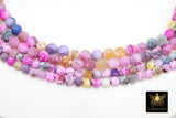 Blue and Pink Fire Agate Beads, Faceted Lavender White Pattern Beads BS #108, sizes in 8 mm 10 mm 14 inch FULL Strands