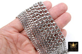 Silver Cuban Curb Chain, Stainless Steel Heavy Flat Miami Chain CH #242, Diamond Cut Chains