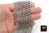 Silver Cuban Curb Chain, Stainless Steel Heavy Flat Miami Chain CH #242, Diamond Cut Chains