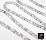 Silver Curb Chain, 304 Stainless Steel Large Figaro Flat 7 x 10 mm CH #264, Cuban Figaro Style Heavy Oval Unfinished Gold Chains