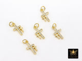 Double Cross Charms, 3 Pcs Micro Paved Tiny Gold Cross Charm #718, Minimalist Two Crosses 7 x 12 mm
