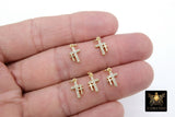 Double Cross Charms, 3 Pcs Micro Paved Tiny Gold Cross Charm #718, Minimalist Two Crosses 7 x 12 mm