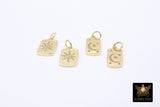 Gold CZ Pave Star Rectangle Charms, Small Moon Box Pendant #728, Starburst Huggie Charms