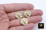 Gold Coin Charm, 4 Styles CZ Pave Round Disc Charms #2655, Athena Owl