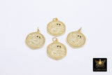 Gold Coin Charm, 4 Styles CZ Pave Round Disc Charms #2655, Athena Owl