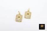 CZ Pave Gold Heart Charms, Rectangle Starburst Charms #753, Mini Square Star Charms for Bracelets