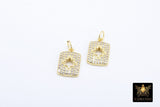 CZ Pave Gold Heart Charms, Rectangle Starburst Charms #753, Mini Square Star Charms for Bracelets