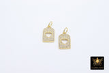 CZ Pave Gold Heart Charms, Rectangle Starburst Charms #753, Mini Square Star Charms for Bracelets