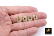 CZ Pave Gold Heart Charms, Rectangle Starburst Charms #753, Mini Square Star Charms for Bracelets