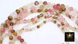 Watermelon Quartz Beads, Smooth Round Pink Beige White Beads BS #39, sizes in 6 mm 8 mm 15.75 inch Strands
