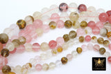 Watermelon Quartz Beads, Smooth Round Pink Beige White Beads BS #39, sizes in 6 mm 8 mm 15.75 inch Strands