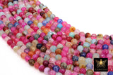 Fuchsia Mixed Color Agate Beads, Faceted Pink White Blue Marble Agate Dyed Beads BS #117, Jewelry Beads sizes 8 mm 15 inch Strands