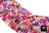 Fuchsia Mixed Color Agate Beads, Faceted Pink White Blue Marble Agate Dyed Beads BS #117, Jewelry Beads sizes 8 mm 15 inch Strands