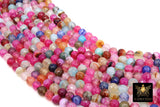 Fuchsia Mixed Color Agate Beads, Faceted Pink White Blue Marble Agate Dyed Beads BS #117, Jewelry Beads sizes 8 mm 15 inch Strands