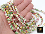 Red and Lime Green Beads, Smooth Mixed Hot Pink Yellow Marble Jade Dyed Beads BS #121, Jewelry Beads sizes 6 mm 8 mm 10 mm