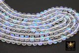 White AB Beads, Smooth Frosted Clear Iridescent Beads BS #110, sizes in 8 mm 15.25 inch FULL Strands