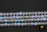 White AB Beads, Smooth Frosted Clear Iridescent Beads BS #110, sizes in 8 mm 15.25 inch FULL Strands