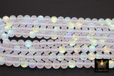 White AB Beads, Smooth Frosted Clear Iridescent Beads BS #110, sizes in 8 mm 15.25 inch FULL Strands