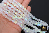 White AB Beads, Smooth Frosted Clear Iridescent Beads BS #110, sizes in 8 mm 15.25 inch FULL Strands