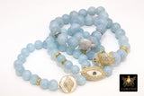 CZ Frog Bracelets, Genuine Amazonite Blue Beaded Stretchy Bracelet, Gold Frog Animal Stretch Cord