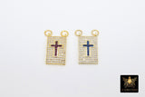 CZ Pave Blue Cross Scapular, Gold Pink Style Rectangle Charms, AG 447