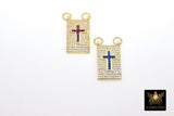 CZ Pave Blue Cross Scapular, Gold Pink Style Rectangle Charms, AG 447