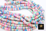 2 Strands 6 mm Clay Flat Beads, Pink Blue White Heishi beads in Polymer Clay Disc CB #130, Rondelle Multi Color