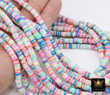 2 Strands 6 mm Clay Flat Beads, Pink Blue White Heishi beads in Polymer Clay Disc CB #130, Rondelle Multi Color