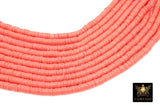 2 Strands 6 mm Clay Flat Beads, Dark Salmon Pink Heishi beads in Polymer Clay Disc CB #129, Light Red Rondelle