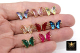 Gold CZ Butterfly Connectors, 12 mm Cubic Zirconia Small Crystal Butterflies #2670, High Quality Huggie Charms in 13 Colors