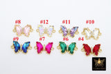 Gold CZ Butterfly Connectors, 12 mm Cubic Zirconia Small Crystal Butterflies #2670, High Quality Huggie Charms in 13 Colors