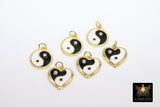 Black and White Disc Charms, CZ Pave Yin Yang Round Shape Enamel 14 mm Charm for Bracelet #2661
