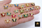 CZ Butterfly Charms, Gold Filigree Cubic Zirconia Crystal Butterflies #2683, High Quality Charms in 19 Colors