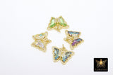 CZ Butterfly Charms, Gold Filigree Cubic Zirconia Crystal Butterflies #2683, High Quality Charms in 19 Colors