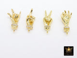 Hand Finger Sign Charms, 2 Pc Gold Middle Finger Pendant #2716, I Love You Hand Gestures