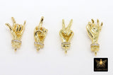Hand Finger Sign Charms, 2 Pc Gold Middle Finger Pendant #2716, I Love You Hand Gestures