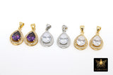 CZ Teardrop Pendants, Clear or Amethyst Drop Bezels # 2724, Silver Gemstone Pear Shape Pendants