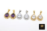 CZ Square Charms, Clear Crystal Drop Bezels # 2664, Silver Gemstone Rectangle Shape Pendants