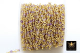 Amethyst  Chain, Genuine Faceted 3 mm Diamond Cut Beads CH# 310, Gold Wire Wrapped Purple Beads - 1 foot