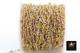 Amethyst Chain, Genuine Faceted 3 mm Diamond Cut Beads CH# 310, Gold Wire Wrapped Purple Beads