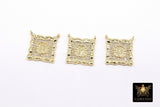CZ Pave Gold Scapular Charms, Mini Rectangle Virgin Mary Pendants # 643, Jesus Connectors