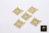 CZ Pave Gold Scapular Charms, Mini Rectangle Virgin Mary Pendants # 643, Jesus Connectors