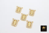 CZ Pave Gold Scapular Charms, Mini Rectangle Virgin Mary Pendants #643, Religious Jesus Connectors