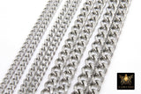 Silver Cuban Curb Chain, Stainless Steel Heavy Flat Miami Chain CH# 242, Diamond Cut Chains