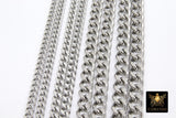 Silver Cuban Curb Chain, Stainless Steel Heavy Flat Miami Chain CH# 242, Diamond Cut Chains