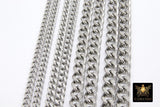 Silver Cuban Curb Chain, Stainless Steel Heavy Flat Miami Chain CH #242, Diamond Cut Chains