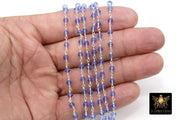 Tanzanite Crystal  Chain, Silver Plated Royal Blue CH #511, Sapphire Crystal 4 mm Beaded Jewelry Chains