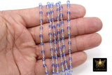 Gold Blue Tanzanite Rosary Chain, 4 mm Blue Sapphire Chains CH #511, Silver Plated Boho Crystal Jewelry Chains
