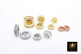 Gold Spacer Beads, 4 Pc CZ Rondelle Spacer Rose Donut #2750, 6/8/10 mm Round Disc Wheels