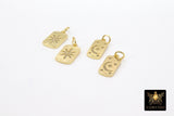 Gold CZ Pave Star Rectangle Charms, Small Moon Box Pendant #728, Starburst Huggie Charms